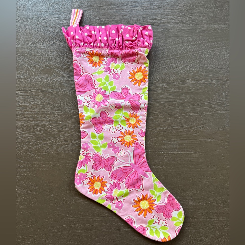 Lilly Pulitzer Hand Crafted Floral Pink Christmas Stocking
